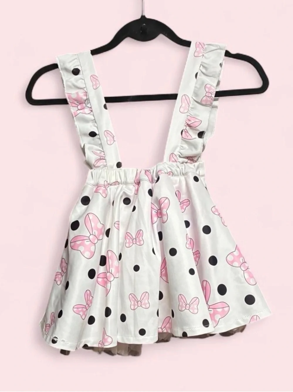 Pink & White Polka Dot Bow Minnie Mouse Pinafore Dress for Kids